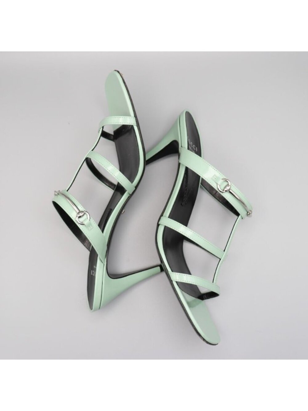 Gucci Regent Pacific Green Leather Slim Horsebit Sandals 38.5 8.5 Square Toe - Picture 14 of 14